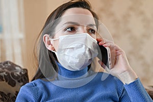 Sick woman calling to the doctor. Close-up portrait. Coronavirus symptoms concept