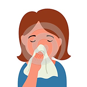 Sick woman cough and cold vector illustration