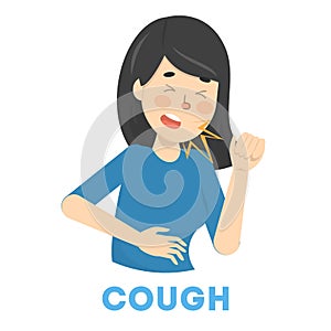 Sick woman cough. Female person with flu