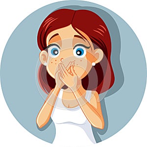 Sick Woman Covering Mouth Vector Cartoon photo