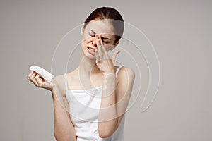 sick woman flu infection virus health problems isolated background