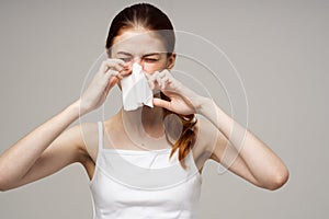 sick woman flu infection virus health problems isolated background