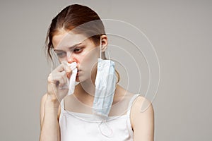 sick woman flu infection virus health problems light background