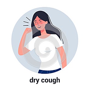 Sick woman having dry cough. Female person with asthma, allergy