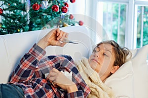 Sick woman portrait during christmas holiday