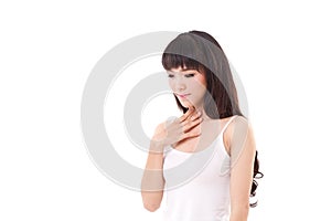 Sick woman with sore throat or gerd photo