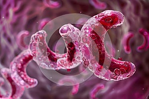 Sickle cell microscopic view featuring crescent shape of red blood cells. Generative AI photo