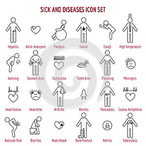 Sickness and diseases line icons