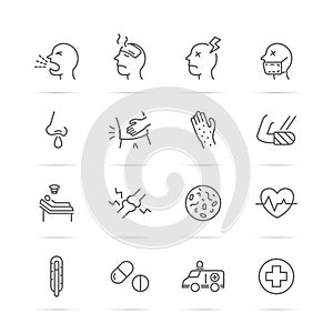 Sickness and illness vector line icons photo