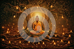 siddhartha gautama enlightened under bodhi tree, generative AI