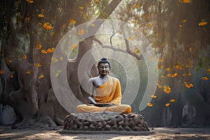 siddhartha gautama enlightened under bodhi tree, generative AI