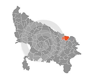 Siddharthnagar Highlighted in Uttar Pradesh State Map of India