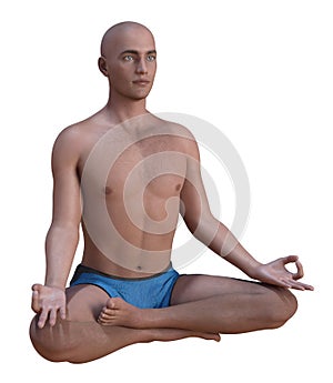 Siddhasana pose bald man isolated