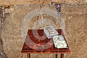 Siddur and Book of Psalms at Western Wall in Jerusalem. photo
