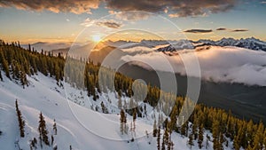 Side Aerial View At Sunset Of Denali National Park And Preserve In Alaska