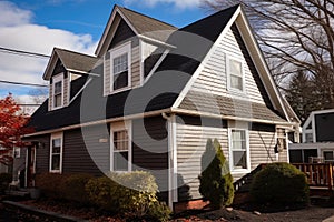 side angle of a dutch colonial home showcasing dormer windows