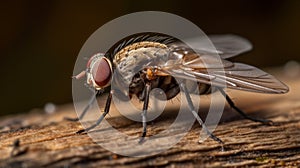 The side angle of the fly emphasizes its wings and their delicate texture