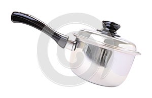 Side black handle closed round stainless pot