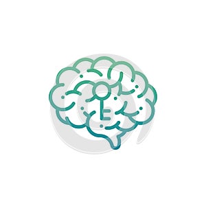 Side Brain logo icon with key symbol, Secrets of the mind concept design illustration green and blue gradients color isolated on
