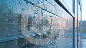 The side of a building with lotus effect windows demonstrating the miraculous selfcleaning ability as rainwater easily