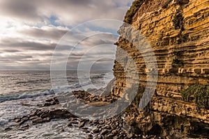 Side of Cliff with Rocks and Ocean at Sunset Cliffs