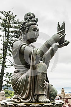 Side Closeup, One of the Six Devas offering to Tian Tan Buddha, Hong Kong China