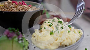 Side dish, mashed potatoes, starches food, served in Restaurant,