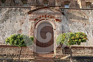 Side door of the unfinished Church (18th century) in Castano del Robledo, Huelva. Spain