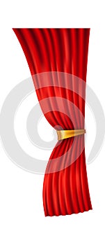 Side drape for theater stage. Red velvet curtain in realistic style