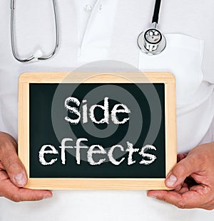 Side effects - Doctor holding chalkboard with text