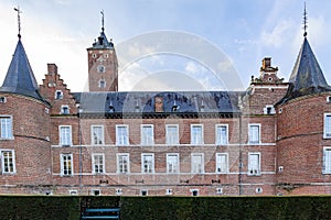 Side facade of Alden Biesen Castle, 16th century building with brick walls