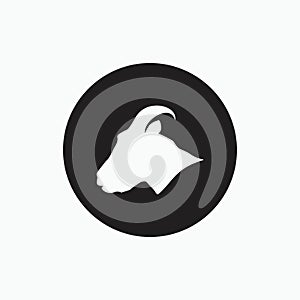 Side face goat isolated on black circle - goat, sheep, lamb logo emblem or button icon silhouette - mammal, animal vector icon