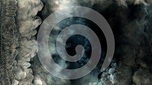 Side frame of blue smoke with fire - abstract 3D rendering