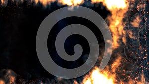 Side frame for content of blue smoke with fire - abstract 3D illustration