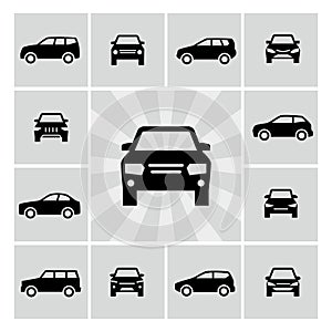 Side and front car silhouettes vector icons