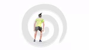 Side Jump Woman exercise animation 3d model on a white background in the Yellow t-shirt. Low Poly Style