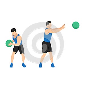 Side lateral medicine ball throw. Slam exercise. Flat vector illustration