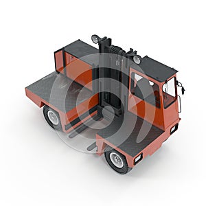 Side Loading Forklift Truck isolated on white 3D Illustration