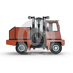 Side Loading Forklift Truck isolated on white 3D Illustration