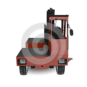 Side Loading Orange Forklift Truck isolated on white 3D Illustration