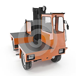 Side Loading Orange Forklift Truck isolated on white. 3D Illustration