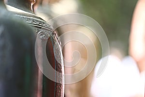 Side of the old bell is hanging in the temple