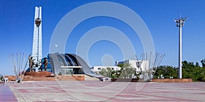 Side Panorama view on Historical and cultural center park of First President Nursultan Nazarbayev. Located in Temirtau, Kazakhstan