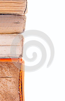 On the side a pile of old books