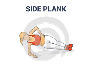 Side Plank Female Home Workout Exercise Guidance Colorful Concept Illustration.