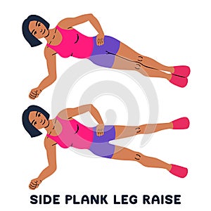 Side plank leg raise. Sport exersice. Silhouettes of woman doing exercise. Workout, training