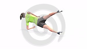Side Plank Leg Raiser Woman exercise animation 3d model on a white background in the Yellow t-shirt. Low Poly Style