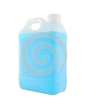 Side plastic gallon with blue liquid