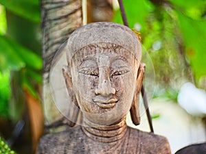 Buddha face in a garden.