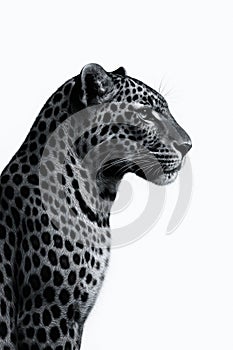 Side profile of a leopard in black and white.